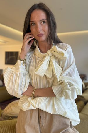 Nantucket Stripe Tie Neck Blouse Lemon